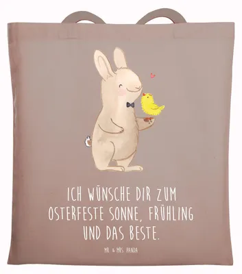 Produktbild von Mr. & Mrs. Panda Tote Bag Hase Küken - Braun Pastell - Geschenk, Shopping Tasche, Unitasche, Schultasche, Jutebeutel, Ostern