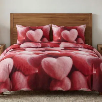 Produktbild von 4-Teiliges Bettwäscheset Aus 100 % Baumwollsatin Mit 3D-Herzenmuster, 160 X 200 Cm