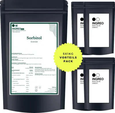 Produktbild von Sorbitol Granulat Pulver für Lebensmittel (>40 Mensh) | Ingreo.de – 5kg (5X1kg)