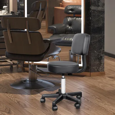 Produktbild von Rollhocker höhenverstellbar mit Rückenlehne Drehhocker 72-84 cm Arbeitshocker 360° drehbar Bürohocker für Büro Salon Massage Spa Schwarz 35x35x84 cm