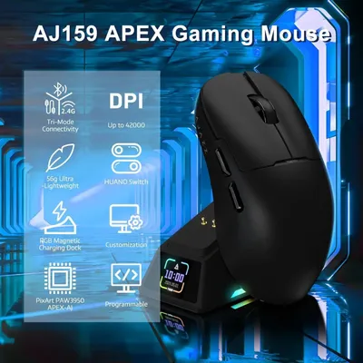 Produktbild von Gaming-Maus - AJ159 - Präzisionssensor PAW3950 - 42.000 DPI - Display - Drei Verbindungsmodi - Bluetooth - Wiederaufladbar