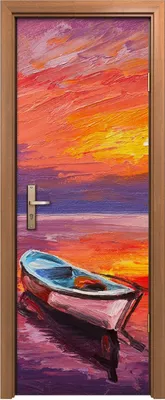 Produktbild von Türposter 70x200 cm Türaufkleber Türtapete Türfolie Klebefolie Gemälde Boot auf dem Meer Kunst