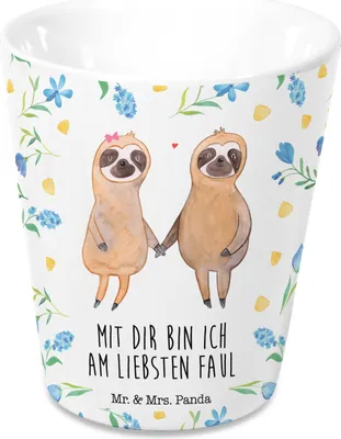 Produktbild von Mr. & Mrs. Panda Blumentopf Keramik Faultier Pärchen - Weiß - Geschenk, Übertopf, Topf, Liebe, Relaxen, Pflanzentopf, Innen, Design