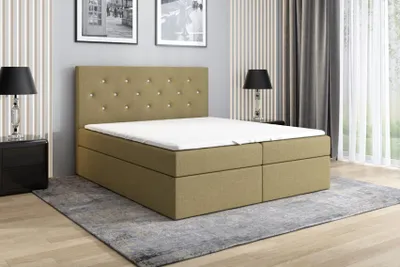 Produktbild von Boxspringbett REGIN 200 x 200 mit 2 Bettkästen, Bonell-Matratze und Topper. Farbe: Hellbraun