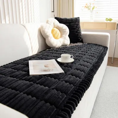 Productafbeelding van Corduroy sofaovertrek, zwart, 70x180 cm, 1 stuk
