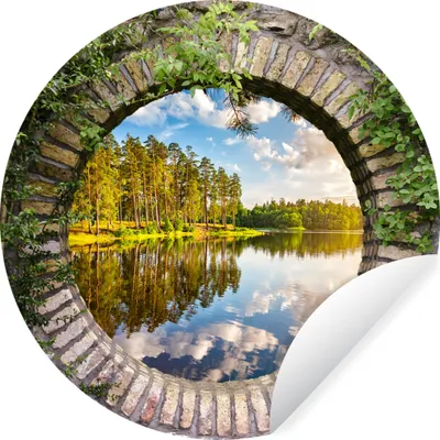 Produktbild von MuchoWow® Runde Wandtattoo - Wandsticker Tapete Aufkleber Bäume - Wasser - Aussicht Ø 30 cm Selbstklebend und Repositionierbar - Wandaufkleber - Kreis - Wandbild - Fototapete - Selbstklebend - Dekoration - Wandschmuck - Schlafzimmer