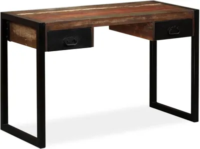 Produktbild von Schreibtisch mit zwei Schubladen aus massivem Altholz, 120 x 50 x 76 cm, für Büro und Home Office