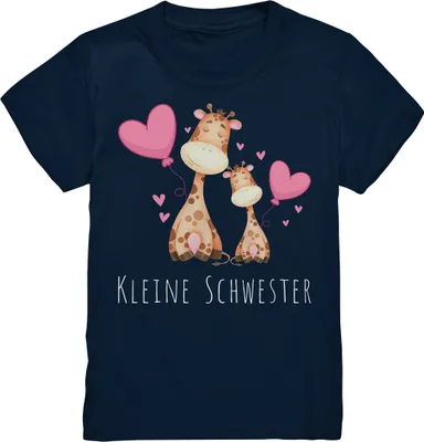 Produktbild von Kleine Schwester T-Shirt Giraffe Kleine Schwester Geschenk – Navy / 122/128 (7-8)