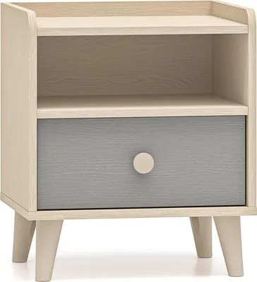 Produktbild von FURNLUX Nachttisch Mevel Grau Und Beige 45cm / Hauptfarbe: Grau / Abmessungen: 45 x 52 x 36 cm