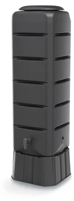 Produktbild von BirnePower Regentonne 120L Anthrazit eckig mit Standfuß & Wasserhahn – Platzsparendes Regenfass aus HDPE, UV-beständiger Wassertank für den Garten