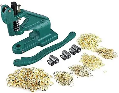 Obrázok produktu pre Sada na vytváranie očiek, 3 sady pečiatok, 900 očiek - Vymeniteľné matrice 6/10/12 mm - Extra dlhá rukoväť - Ideálna súprava nástrojov