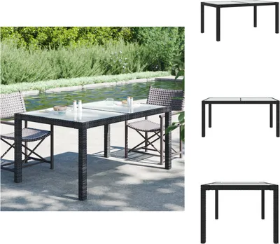 Obrázok produktu pre vidaXL Záhradný stôl 150x90x75 cm Tvrdené sklo Poly ratan Čierna - Záhradné stoly
