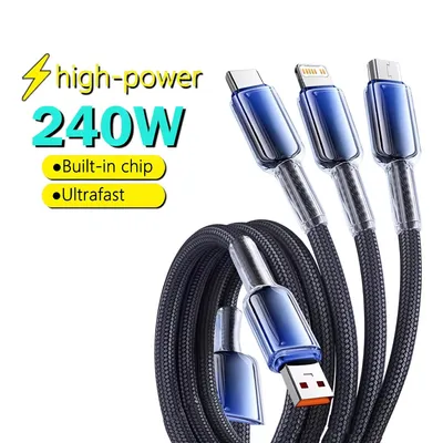 Produktbild von 3-teiliges 3-in-1-Schnellladekabel 1,2 m USB auf Typ C Micro IOS Geeignet für iPhone Samsung Xiaomi Redmi Poco Schnellladekabel