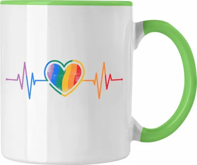 Produktbild von Trendation - LGBT Tasse Geschenk für Schwule Lesben Transgender Regenbogen Herzschlag Lustige Grafik (Grün)