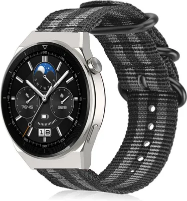 Produktbild von Strap-it Huawei Watch GT 3 Pro 46mm Nylon-Schnallenarmband (Schwarz/Grau)