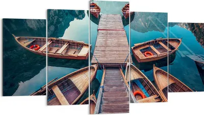 Produktbild von Bild auf Leinwand - Leinwandbild - Berge Boot Wasser - 160x85cm - Wand Bild - Wanddeko - Wandbilder - Leinwanddruck - Bilder - Kunstdruck - Wanddekoration - Leinwand bilder - Wandkunst - EA160x85-3971