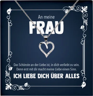 Produktbild von 22Feels Echt Silber Halskette - Hochzeitstag Geschenk Ehefrau Schmuck Frauen Valentinstag  Geburtstag - Herz Anhänger, Karte