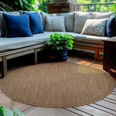 Produktbild von Homebyhome In & Outdoor Teppich Terrasse Balkon Küchenteppich Wetterfest Sisal Optik Flachgewebe Einfarbig mit Struktur, Grösse: 160 cm Rund