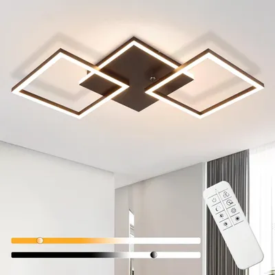Image de ZMH Plafonnier LED Salon 32W Dimmable Lampe de salon Design moderne Noir Lampe de cuisine avec télécommande Lampe de chambre couloir Métal Plafonniers pour cuisine salle à manger