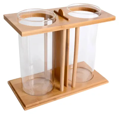 Productafbeelding van Mini-aquarium, bamboe basis, dubbelwandig glas, houtkleur