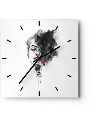 Produktbild von Wanduhr - Quadrat - Glasuhr - Frau Gesicht Abstraktion - 30x30cm - Schleichendes Uhrwerk - Lautlos - zum Aufhängen bereit - Dekoration Modern - Wanddekoration aus Glas - C3AC30x30-4934