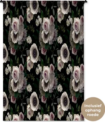 Produktbild von MuchoWow® Wandteppich Wandbehang Blumen - Rosa - Rosen - Anemone 120x180 cm Tapisserie Dekoration Wandtuch - Schlafzimmer - Dekorationen für das Haus