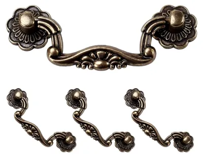 Produktbild von Antike Möbelgriffe, 4 Stück, 76/96 mm Lochabstand, Zinklegierung, Retro Türgriff für Schränke und Schubladen