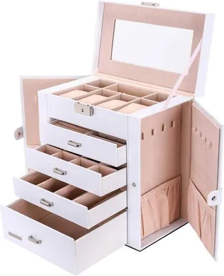 Produktbild von Famanu Schmuckkoffer mit fünf Fächern und Seitentaschen -  Aufbewahrungsbox für Schmuck