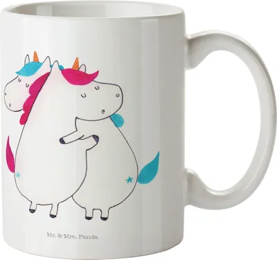 Produktbild von Mr. & Mrs. Panda Haferl Einhörner Umarmen - Weiß - Geschenk, Plastikbecher, Liebe, Pott, BFF, Freundin, Einhorn, Kindertasse, Mehrwegbecher, Unicorn, Trinklernbecher