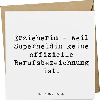 Produktbild von Mr. & Mrs. Panda Klappkarte Spruch Erzieherin Superheldin - Weiß - Geschenk, Vertrauen, Dankbarkeit, Berufsalltag, Glückwunschkarte, liebevolles, Grußkarte, doppelkarte
