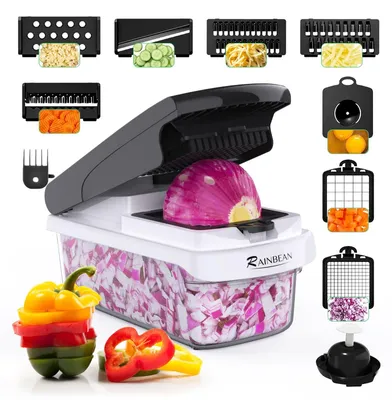Image de Mandoline multifonction 15-en-1 pour légumes et fruits, avec bac de récupération