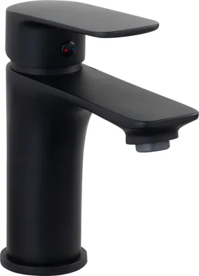 Produktbild von 'aquaSu® Schwarze Waschtischarmatur Kylo, mit Wassersparmischdüse, Excentergarnitur, Keramikkartusche, werkzeuglose Schaft-Montage, Messingkern, 798426