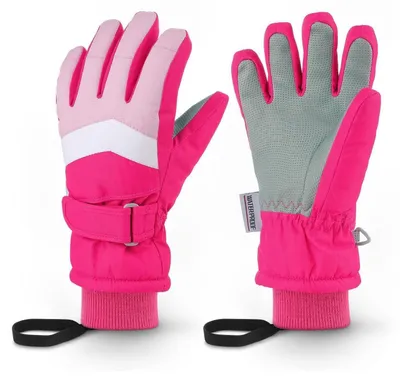 Immagine prodotto di Guanti da sci per bambini, impermeabili, colore rosa, taglia S (5-7 anni)