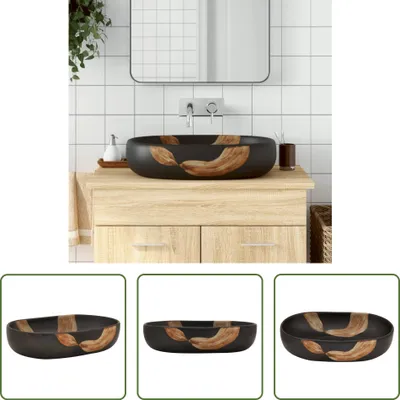 Produktbild von The Living Store Aufsatzwaschbecken Schwarz Oval 59x40x14 cm Keramik
