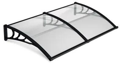 Zdjęcie produktu dla ISOISL, daszek nad drzwi wejściowymi z rynną, 200 x 100 cm, osłona nad drzwiami wykonana z poliwęglanu, czarna/przezroczysta, ochrona przed deszczem dla wejścia