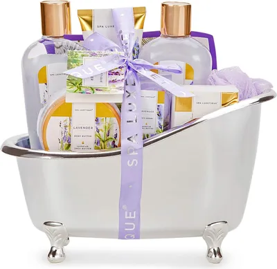 Produktbild von Spa luxetique Pflege-Geschenkset Bade Geschenkset für Frauen, 8-tlg., Lavendelduft Wellness Set für Frauen mit Deko Badewanne