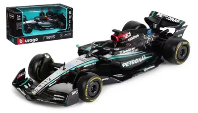 Zdjęcie produktu dla Bburago - Mercedes AMG Petronas W15 George Russell #63, 2024 - Realistyczny model samochodu w skali 1:43, prowadzony przez George'a Russella, oficjalna wersja Mercedesa