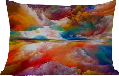 Produktbild von MuchoWow® Outdoor Kissen - Gemälde - Ölgemälde - Abstrakt - Wolken - 60x40 cm - Wetterfest - Lounge Kissen - Zierkissen - Kissen für Innenräume
