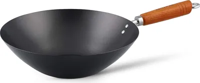 Produktbild von Famanu Wokpfanne 31 cm aus Kohlenstoffstahl - Klassisches Design mit Holzgriff