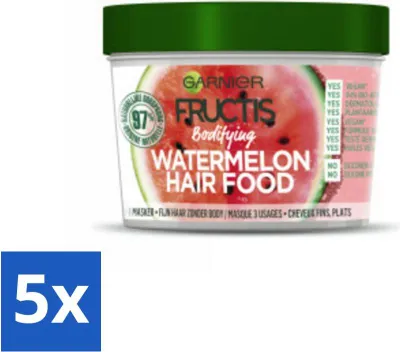 Produktbild von Garnier - Fructis Hair Food Wassermelone - 3-in-1 Haarmaske - Kraftloses Haar - 400 ml - Vorteilspack - 5 Stücke