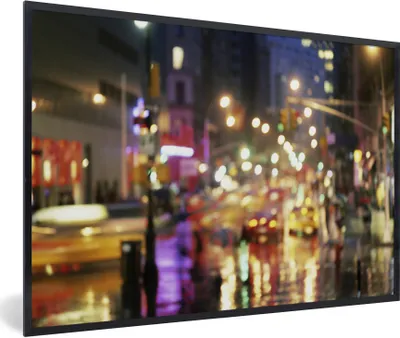 Produktbild von MuchoWow® Gerahmtes Poster New York - Lichter - Nacht 30x20 cm - Poster mit Schwarzem Bilderrahmen Wandposter Rahmen Foto Bilder - Kunstdruck - Bild-Poster