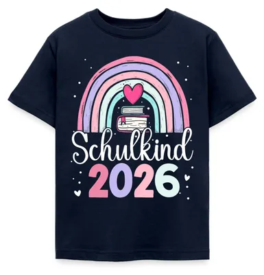 Produktbild von Spreadshirt Schulkind 2026 Regenbogen Einschulung Kinder T-Shirt, 110/116 (5-6 Jahre), Navy
