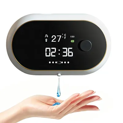 Produktbild von Automatischer Seifenspender, für Badezimmer, Wandmontage, wiederaufladbar, kontaktlos, einstellbar, mit Uhr, ideal für Badezimmer und Küche, weiß