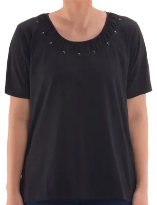 Produktbild von T-Shirt - Chiffon Rüsche, Farbe:schwarz, Größe:XL