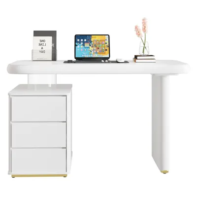 Produktbild von Moderner Schreibtisch,117×50×74cm,Voll-Lackierung,Wolkenform,3 Schubladen,verdickte Tischplatte und Beine,abgerundete Kurven,stabiler schreibtisch