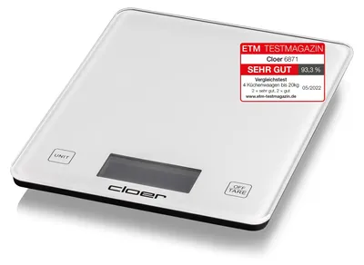 Zdjęcie produktu dla Cloer 6871, Elektroniczna waga kuchenna, 10 kg, 5 g, Biały, Szkło, Blat