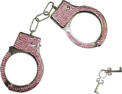Produktbild von Handschellen silberne Handschellen mit 2 Schlüsseln und pinken Steinchen