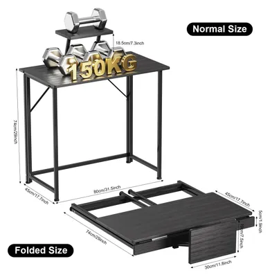 Image de Bureau informatique - Bureau gaming - 80 x 45 x 74 cm - Rectangulaire - Structure en bois - Avec tiroir pour clavier - Idéal pour le bureau, les études et les jeux - Noir