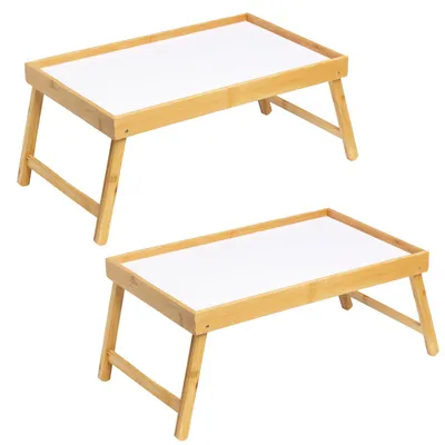 Produktbild von 2er Set Betttablett Mit Klappbaren Beinen 50 x 30 x 22 cm Serviertablett fürs Frühstücks Bett Tablett Frühstückstablett