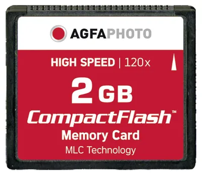 Immagine prodotto di AgfaPhoto Compact Flash, 2 GB, 2048 MB, Compact Flash (CF), 100000 cicli per settore logico, 42,8 mm, 3,3 mm, 36,4 mm